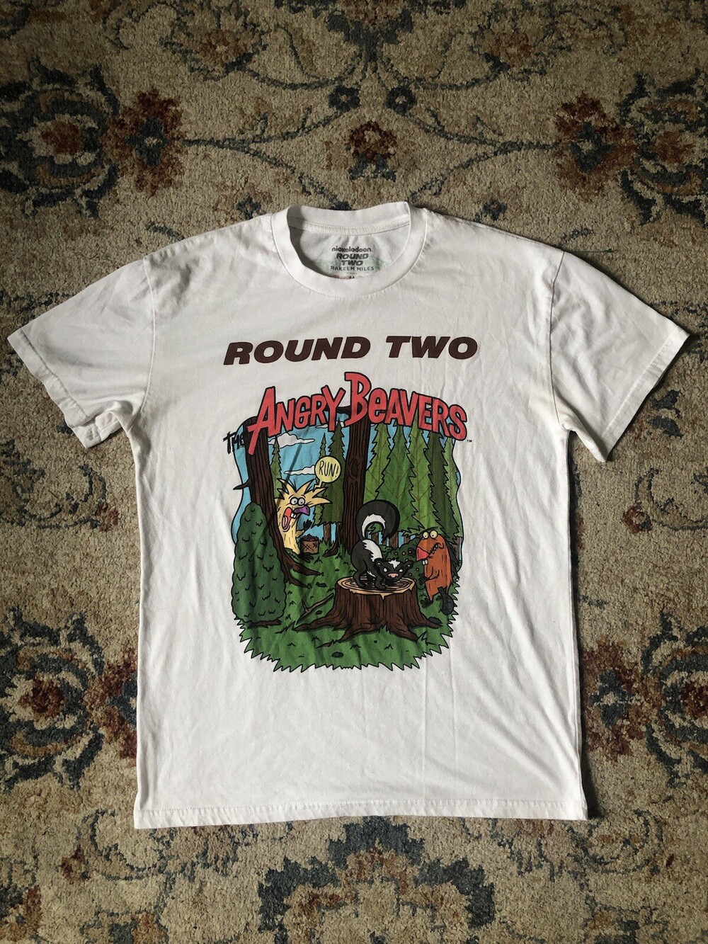 Round Two X The Angry Beavers Tee Mens M White Rakeem Miles Nickelodeon Retro